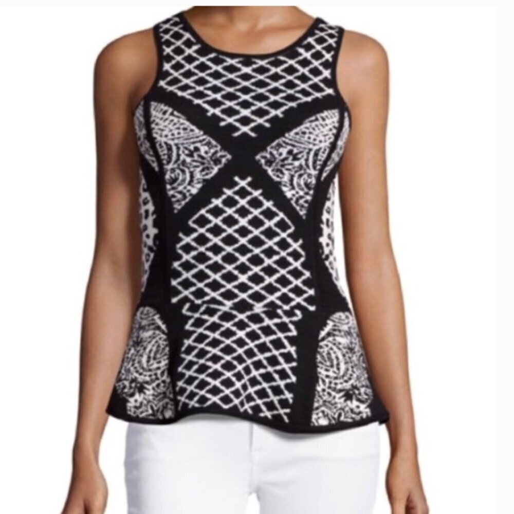 Nicole Miller Artelier Peplum Double‎ Knit Top L #102K